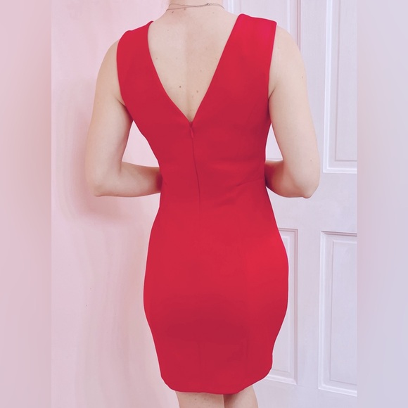 Guess Red Cocktail Mini Dress Mesh V neck Backless size 4 - Picture 2 of 10